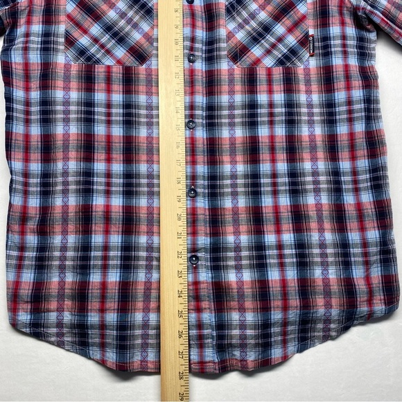 Merrell Plaid Red And Blue Men’s Button Up Short Sleeve Shirt Size Large UPF 20+ - Picture 4 of 7